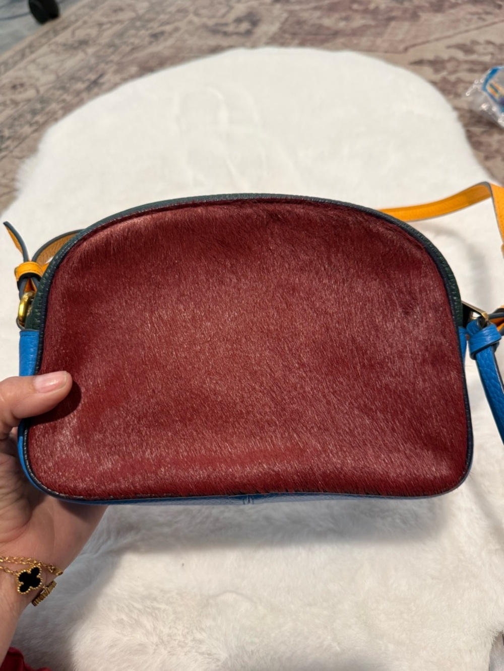 J. Crew Burgundy, Blue and Yellow Colorblock Crossbody Bag